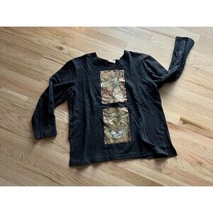 90s cat lovers long sleeve tee grandmacore leopard print top Large blouse black‎